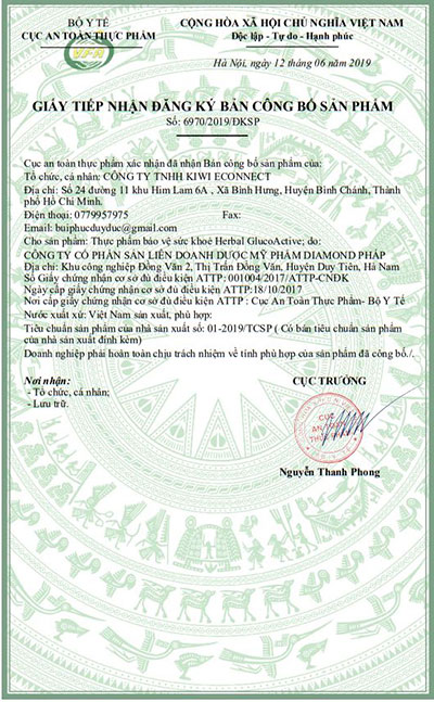 giấy chứng nhận herbal glucoactive