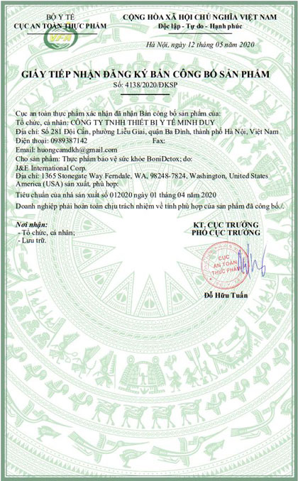 giấy chứng nhận bonidetox
